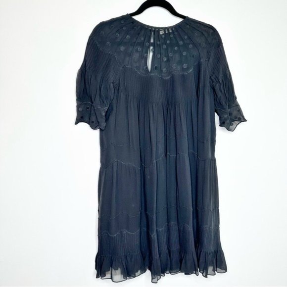 Ulla Johnson Black Silk Polka Dot Ruffle Dress - Picture 2 of 8